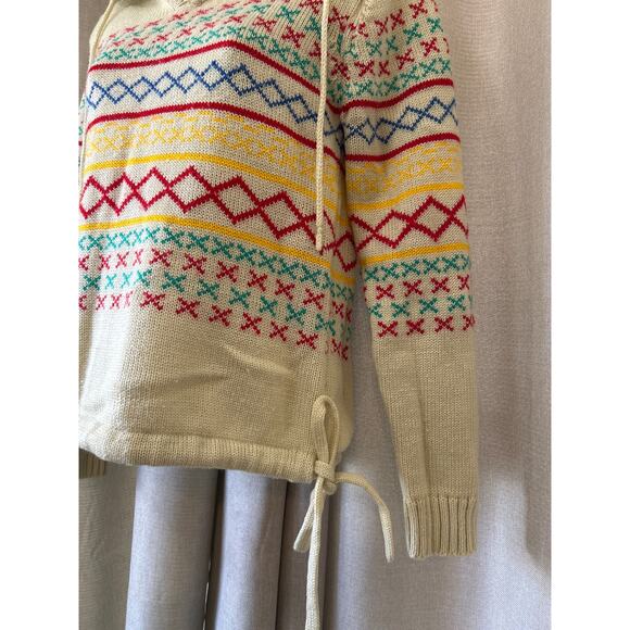 Vtg Ivory Sweater Hoodie Colorful Design “Hot Line Mervyns” Women S - Picture 3 of 6